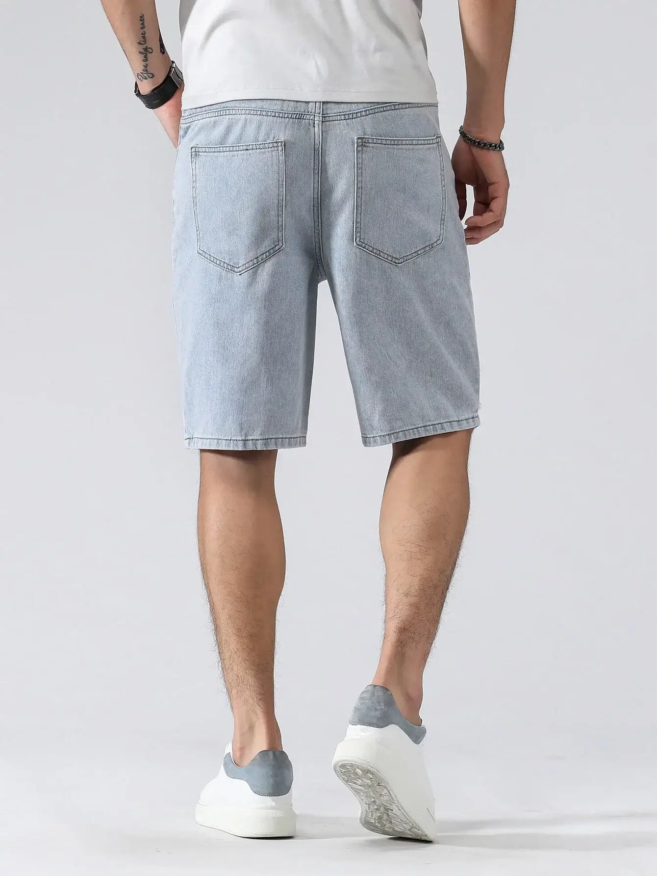 Herren Sommer Stretchy Denim Shorts Jeans Für Herren Streetwear Zerrissene Buchstaben Knielange Baggy Bequeme Cargo Freizeithosen Jeansshorts