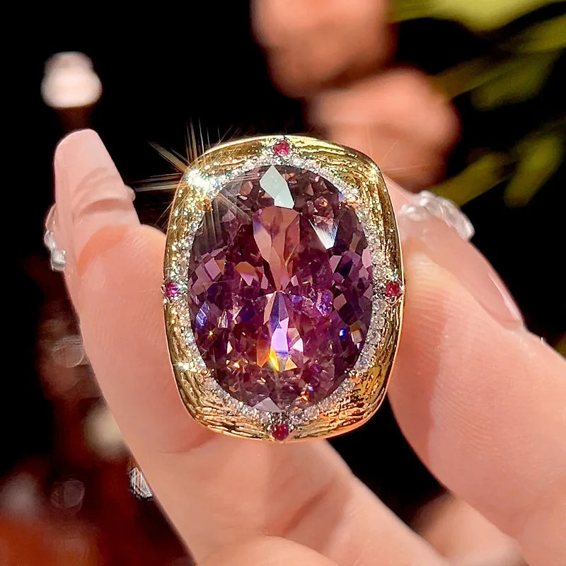New copper plated platinum ring necklace earrings simulation bird's nest cut dried rose zircon jewelry light luxury high-end set