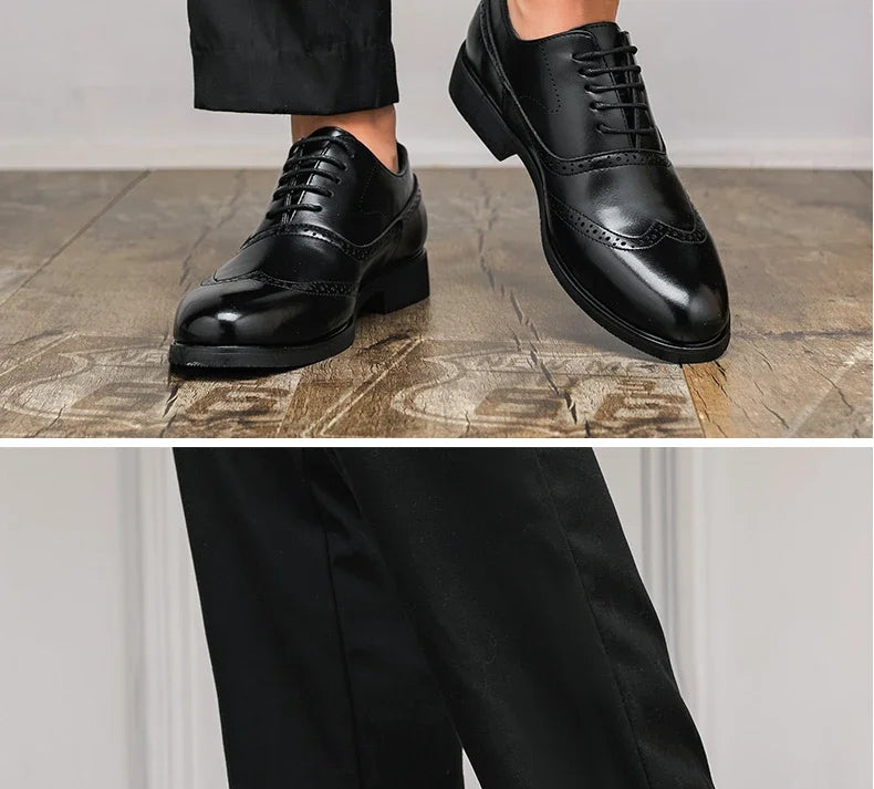 Herren Schwarze Brogue Oxford Schuhe Formelle Anzugschuhe für Business Hochzeit Rote Sohle Bequeme Schnürschuhe