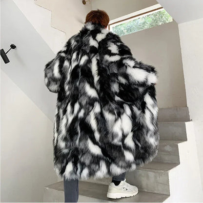 Autumn Winter Fur Coat Men's Warm Thick Parka Men Casual Long Maxi Man Streetwear Wild Loose Jacket Male Windbreaker Overcoat