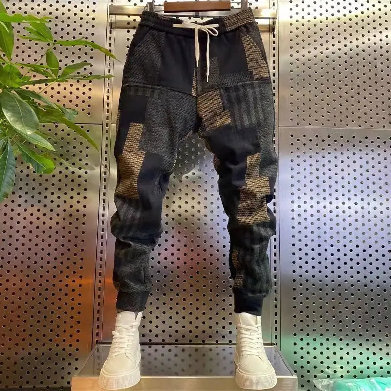 Plush Wool  New Men's SUMMER Winter Six Pocket Small Foot Casual Trousers Elastic Harem Trousers Loose Baggy Pants