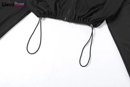 Weird Puss  Autumn Women 2 Piece Set Casual Tracksuit Zipper Thin Drawstring Jacket+Leggings Matching Streetwear Sporty Suit