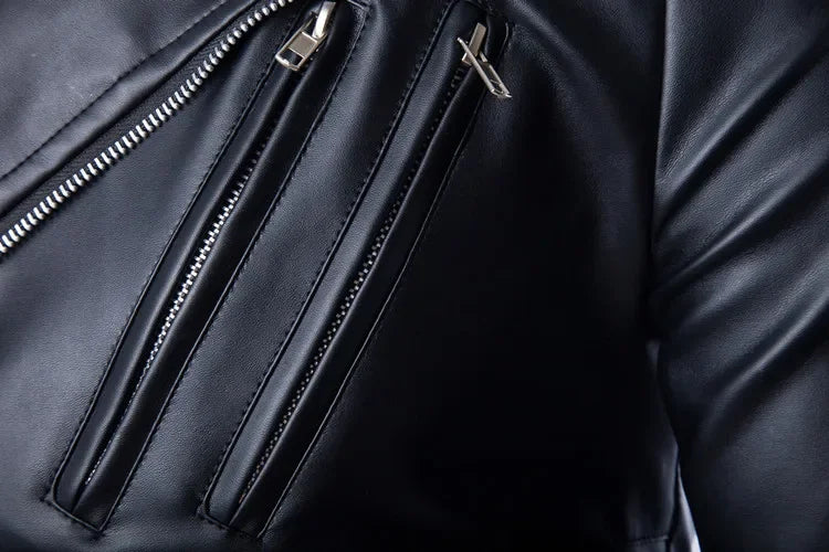 2026 Men's Biker Leather Jacket Large Size Stand Collar Zipper Colorful Jacket Youth Outerwear Casual Loose Fit Winter Coat