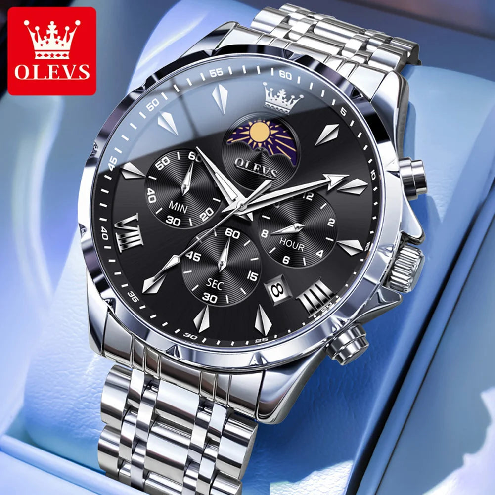 OLEVS 3653 Mans Watch Multifunctional Chronograph Quartz Watch Moon Phase Watches For Man Waterproof High Quality Original Brand