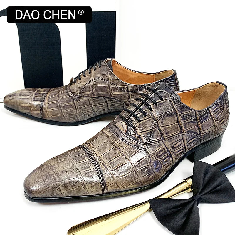 ITALIAN MEN LEATHER SHOES GRAY CROCODILE PRINT CASUAL MEN DRESS SHOES LACE UP CAP TOE WEDDING OFFICE OXFRD SHOES FRO MEN