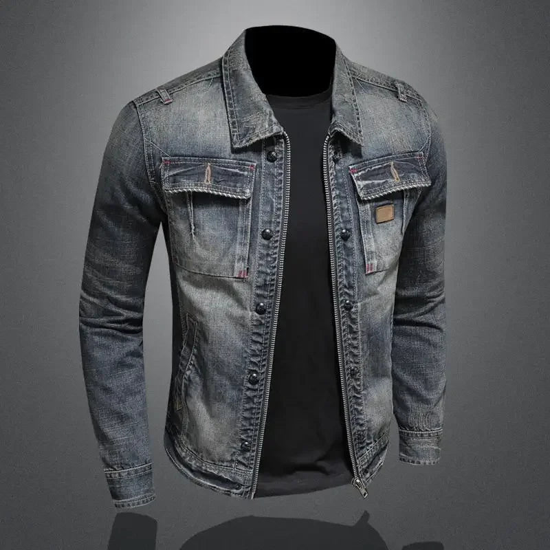 Men's Retro Classic Denim Jacket Autumn Street Trend Handsome Riding Windproof Men's Clothing High Street Casual Lapel Jacket