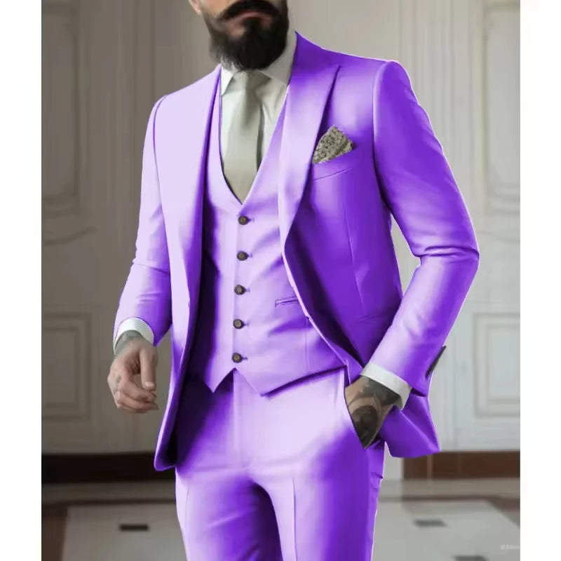 Sage Green Men's Slim Fit 3 Piece Suits (Jacket+Vest+Pant) Wedding Groom Tuxedos Prom Formal Male Party Blazers