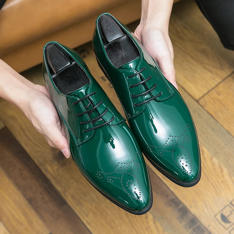 Neu eingetroffene grüne Oxford-Schuhe für Herren, PU, runde Kappe, Schnürung, unifarben, Party, Herren-Abendschuhe, Größe 38-48
