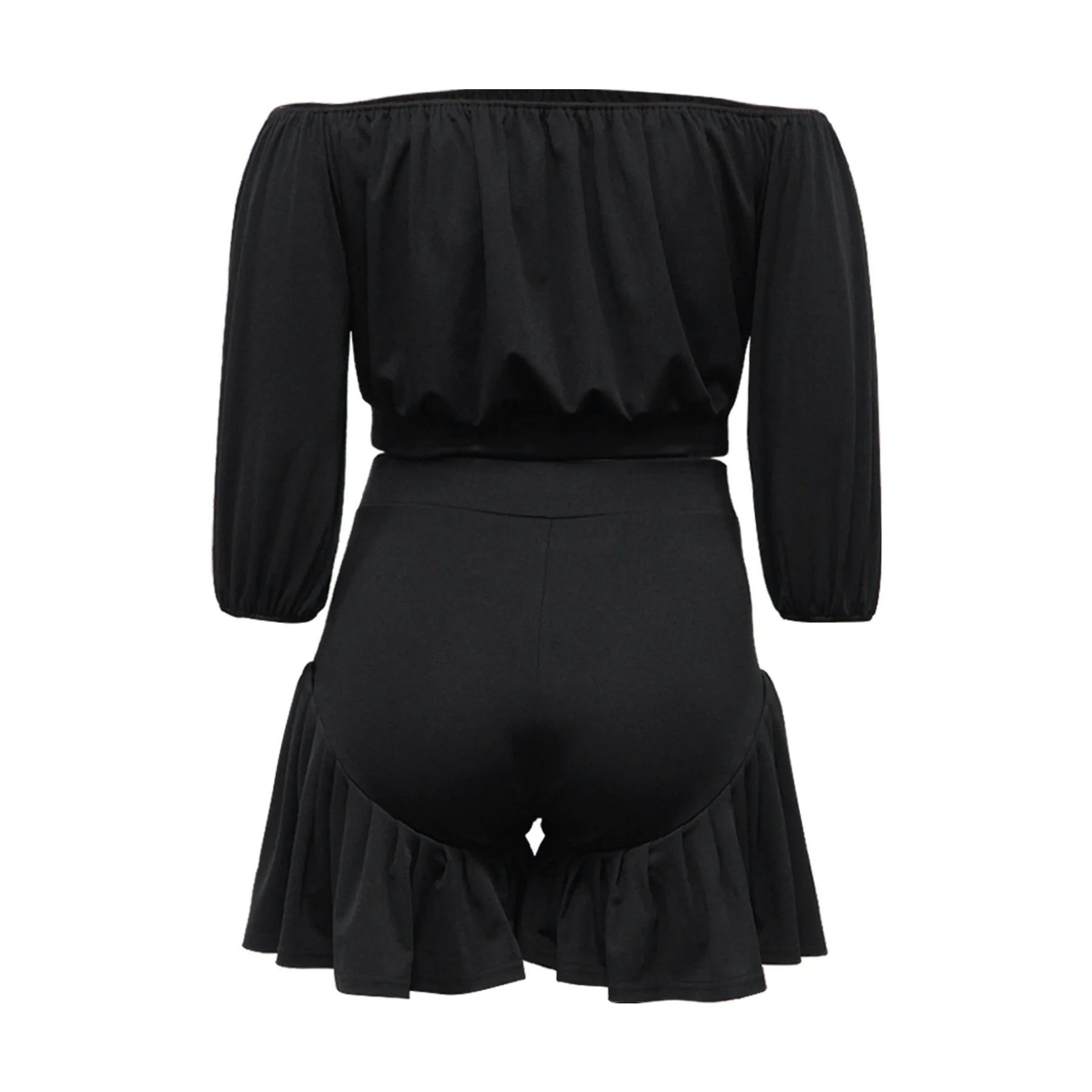 CM.YAYA Plus Size Women's Set Long Sleeve Slash Neck T-Shirt and Shorts  Summer Ruched Two 2 Piece Set Outfits Tracksuit