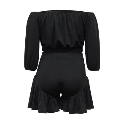 CM.YAYA Plus Size Women's Set Long Sleeve Slash Neck T-Shirt and Shorts  Summer Ruched Two 2 Piece Set Outfits Tracksuit