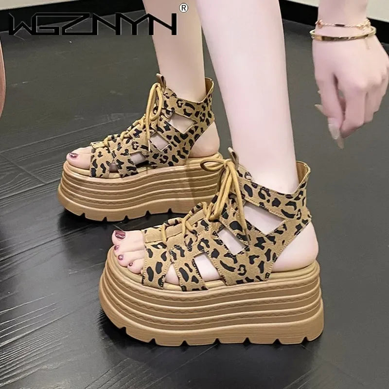 Luxury NEW Summer Sandals 8CM Wedge Heels Sneakers Women Beach Flip Flop High Platform Casual Sandals Breathable Walking Shoes