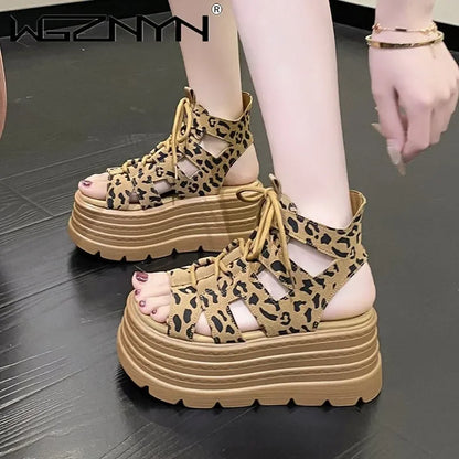 Luxury NEW Summer Sandals 8CM Wedge Heels Sneakers Women Beach Flip Flop High Platform Casual Sandals Breathable Walking Shoes