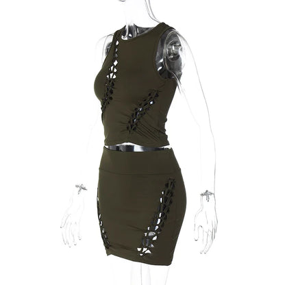 Dulzura Women  Autumn Tank Tops Mini Skirts Party Club Streetwear Two Piece Matching Sets Wholesale Items For Business S3211