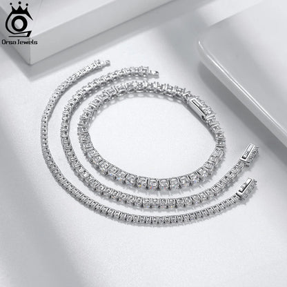 ORSA JEWELS Authentic 925 Sterling Silver Tennis Chain Bracelet Moulding Process Hanmade High-end Hand Chain for Man Woman SB128