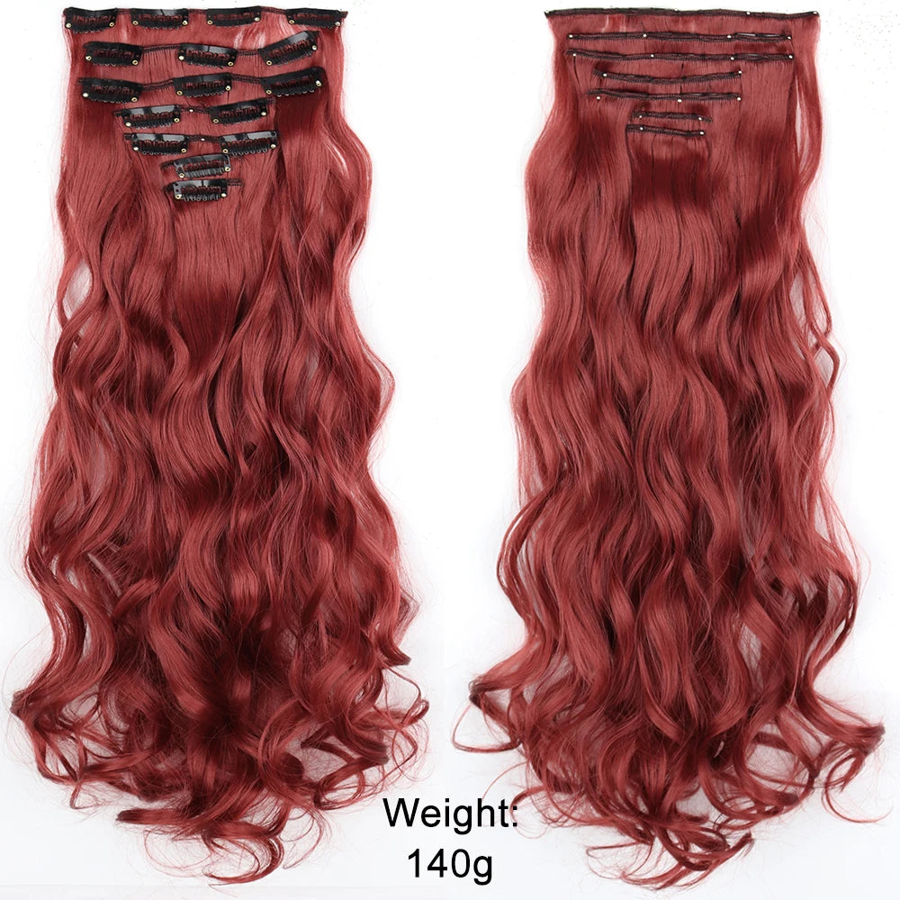 7Pcs/Set 16 Clips Hair Extension Black Long Straight Natural Hair Ombre Hairpiece Heat Resistant Fiber for Women Hairstyle
