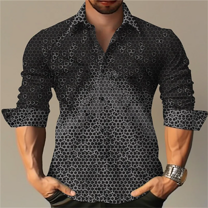 men's T-shirt suit button shirt half splicing trend new geometric flower clear pattern soft and comfortable shirt clothing