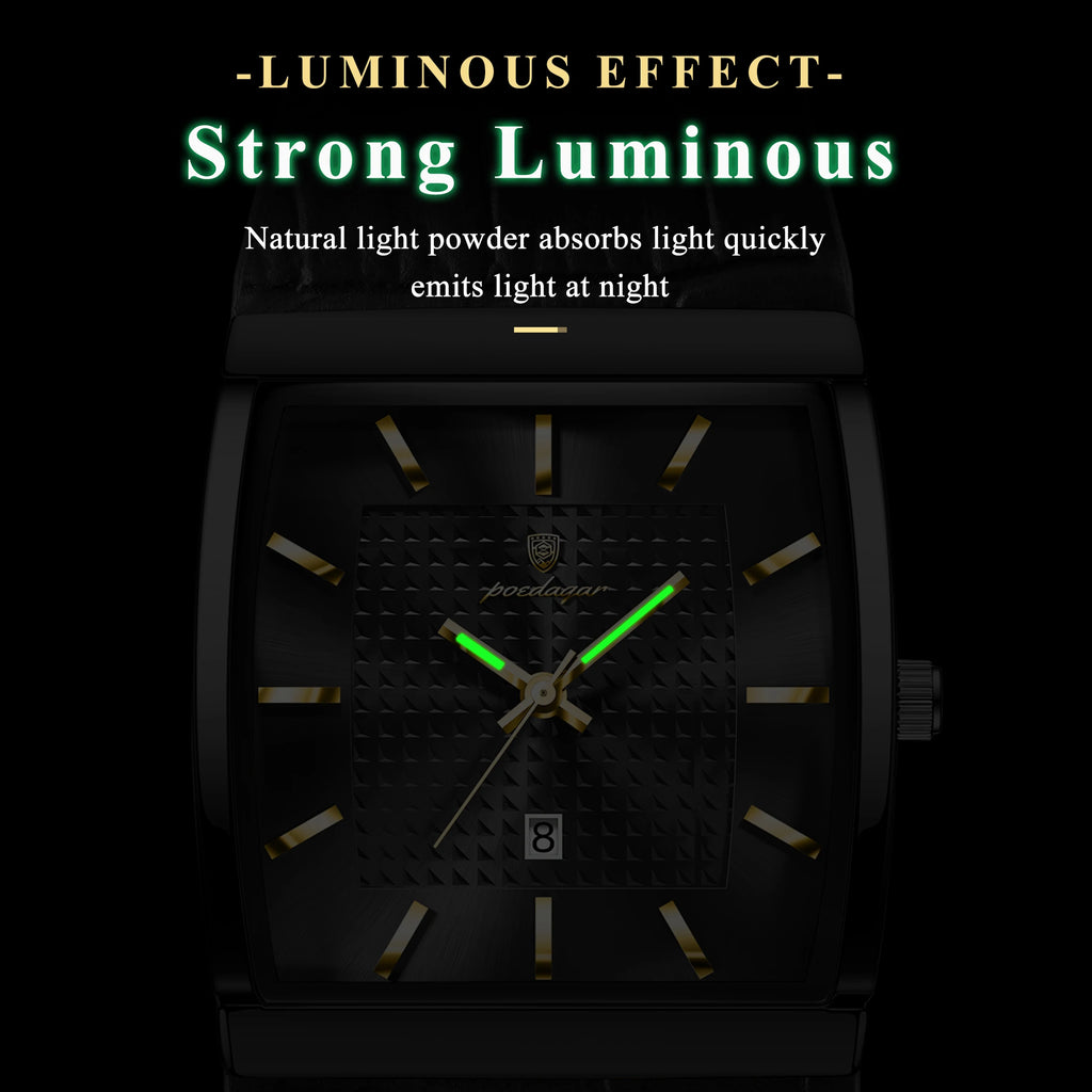 POEDAGAR Fashion High Quality Men Clock Waterproof Luminous Calendar Man Wristwatch Leather Quartz Men's Watches Sports Male+Box