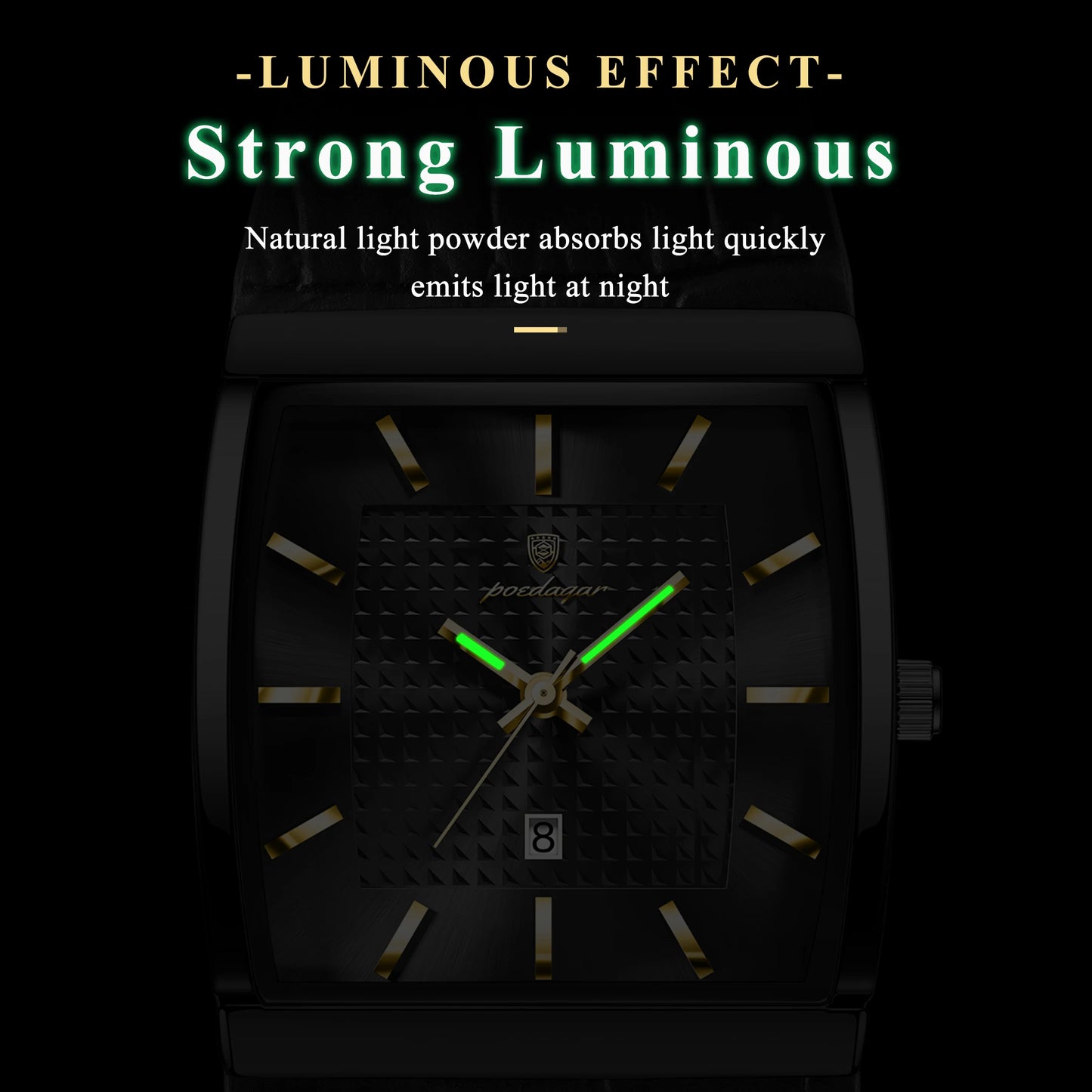 POEDAGAR Fashion High Quality Men Clock Waterproof Luminous Calendar Man Wristwatch Leather Quartz Men's Watches Sports Male+Box