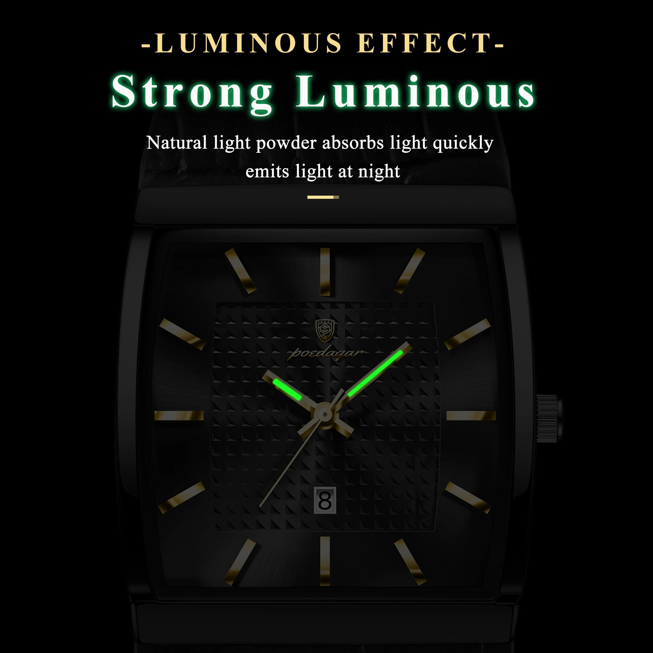 POEDAGAR Fashion High Quality Men Clock Waterproof Luminous Calendar Man Wristwatch Leather Quartz Men's Watches Sports Male+Box