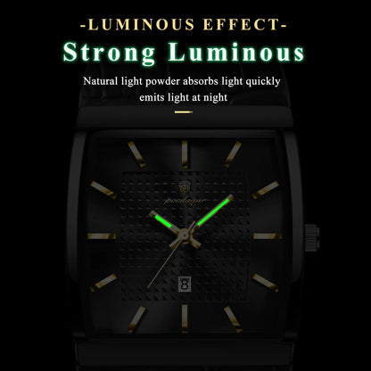 POEDAGAR Fashion High Quality Men Clock Waterproof Luminous Calendar Man Wristwatch Leather Quartz Men's Watches Sports Male+Box