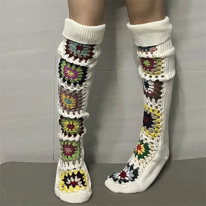 New Womens Autumn Winter Thigh Socks Extra Long Ethnic Crochet Knit Stockings Over Knee Socks Hot Sale