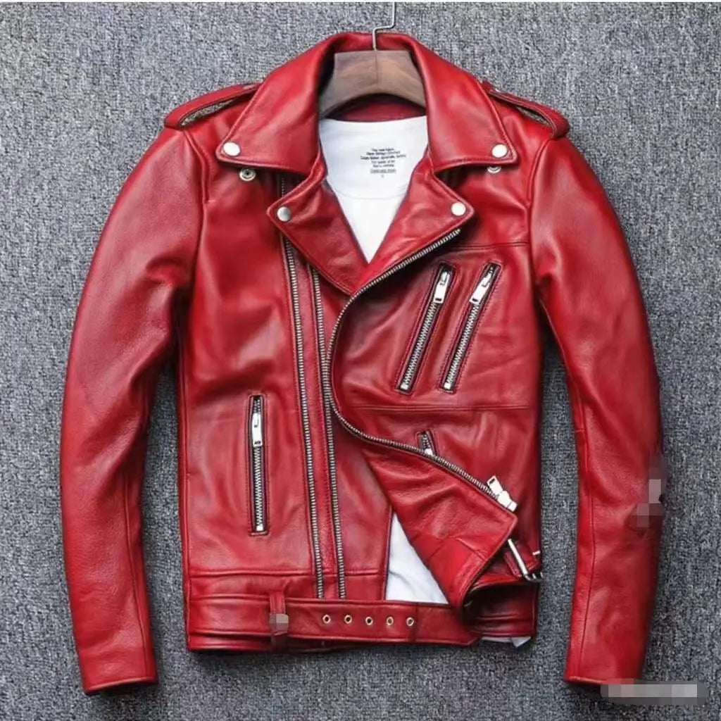 Winter and Autumn Men's Oversized Button-down PU Leather Coat with Multiple Zippers Polo Jacket, with Many Zippers