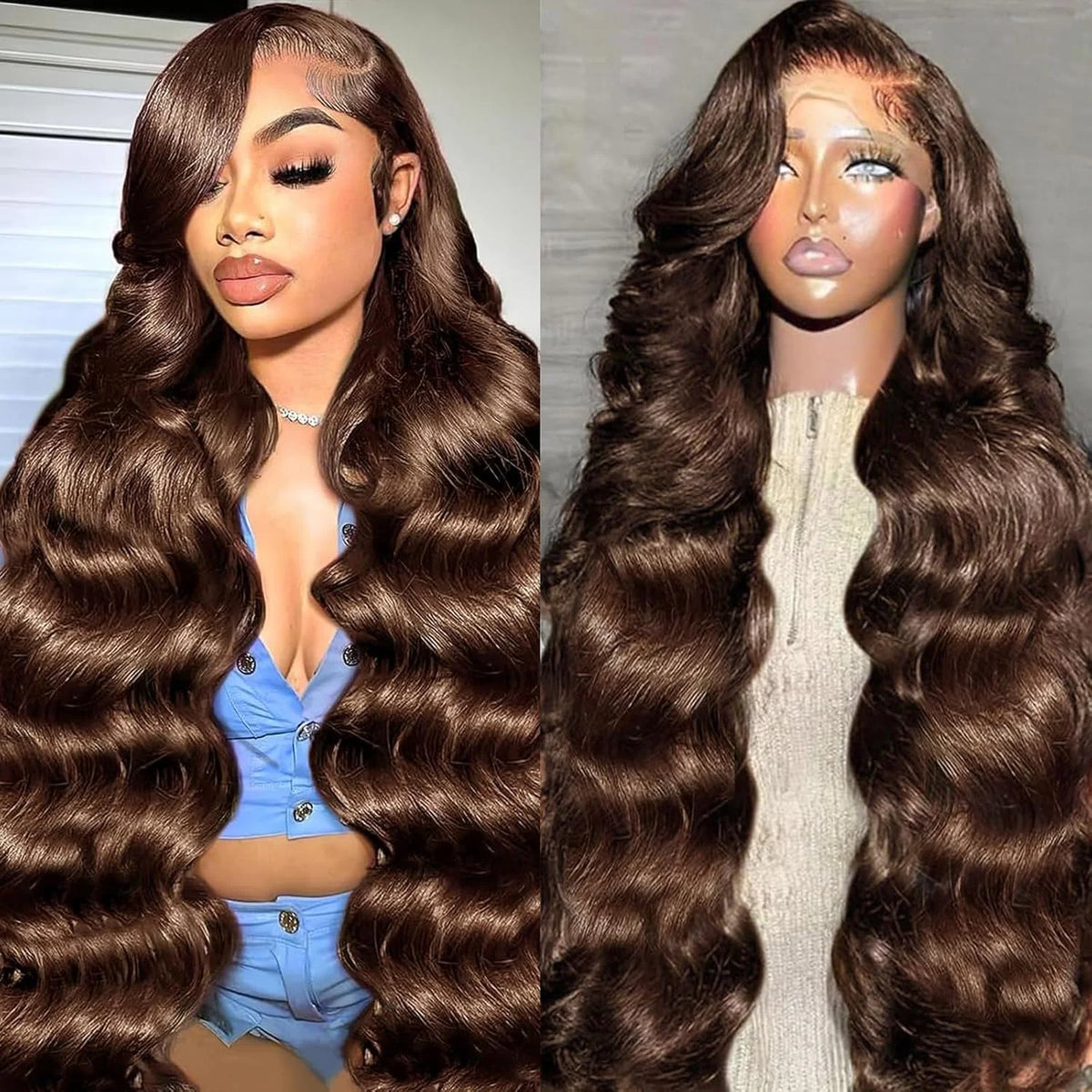 Body Wave Perücke 46 Zoll #4 Schokoladenbraun Remy-Haar 13x4 13x6 HD Transparent Lace Front Perücken vorgezupft Echthaar für Frauen