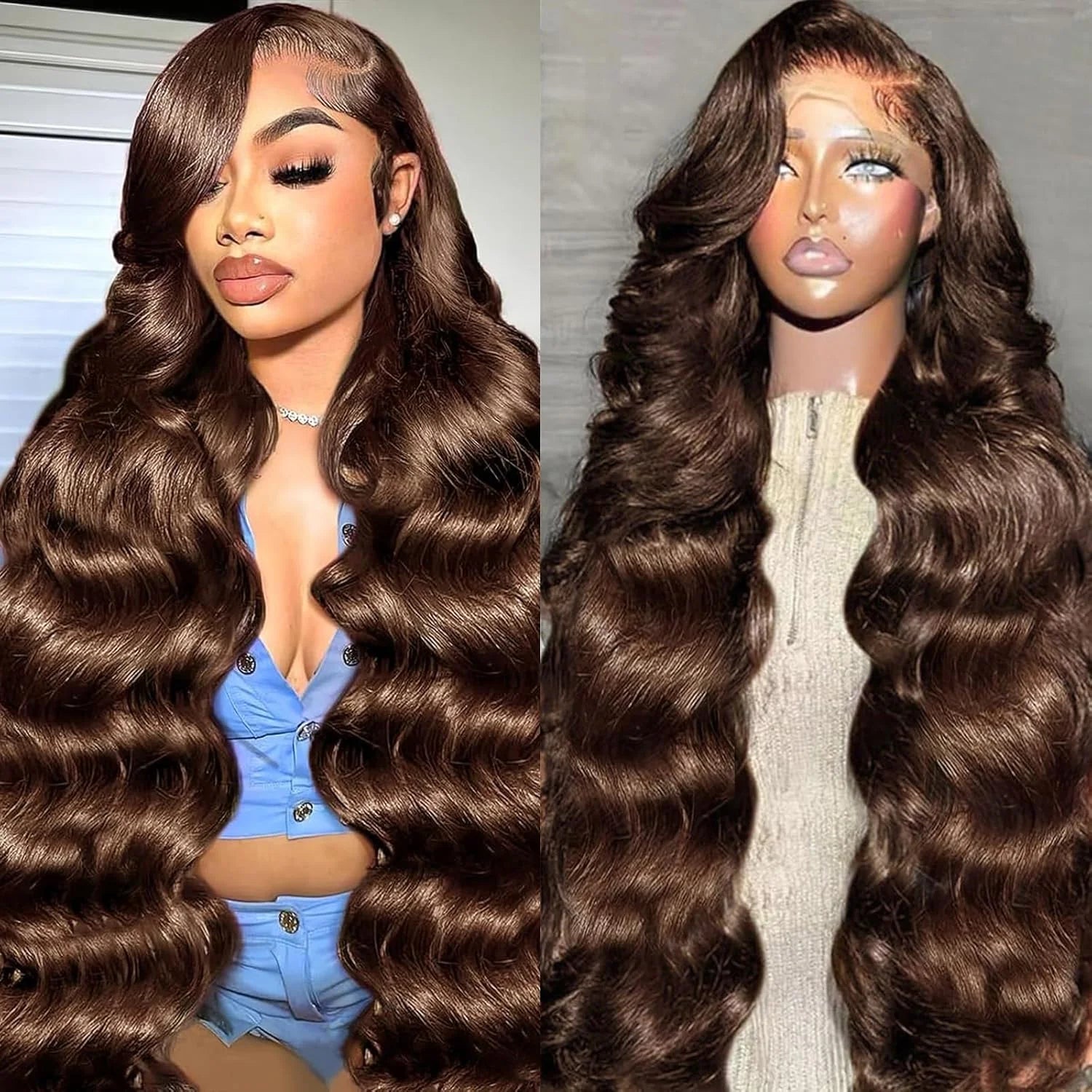 Body Wave Wig 46 Inches #4 Chocolate Brown Remy Hair 13x4 13x6 HD Transparent Lace Frontal Wigs Pre Plucked Human Hair For Women