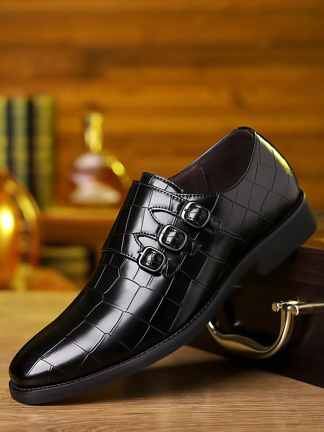 Buckle Designer Big Size Dress Shoes for Men Stone Pattern Leather Shoes Male Spring Autumn Fashion Casual Business Shoe Man