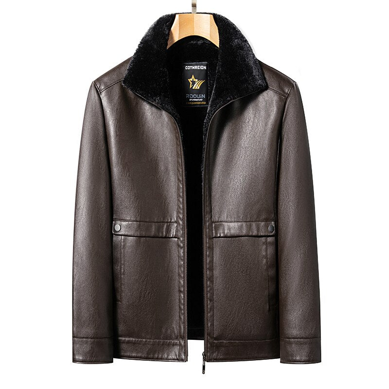 Autumn And Winter Men's High End Natural Leather Coat Lamb Fur Collar Middle Aged And Youth Jacket Business Casual Wear