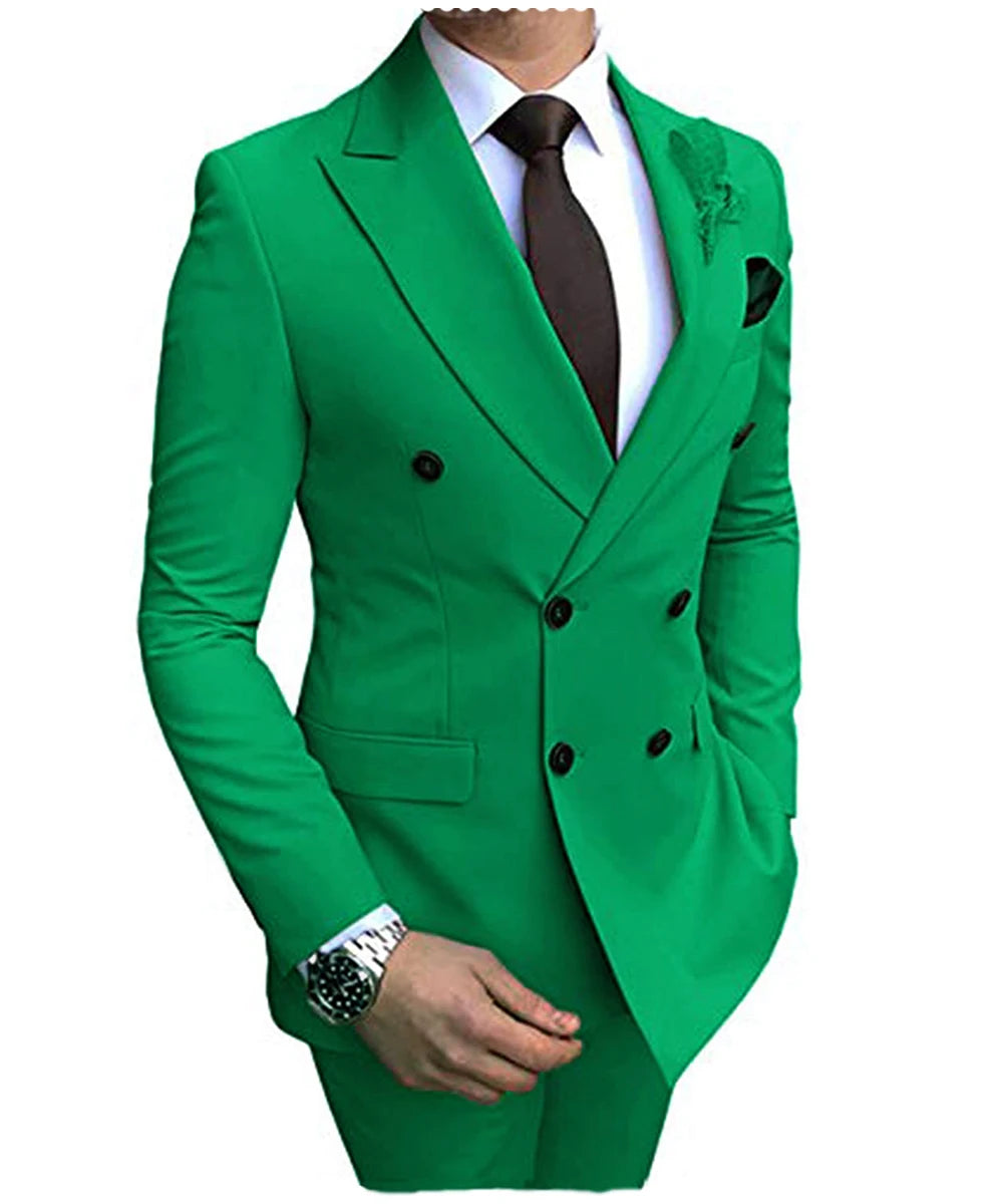New Beige Men's Suit 2 Pieces Double Breasted Notch Lapel Flat Slim Fit Casual Tuxedos For Wedding(Blazer+Pants)
