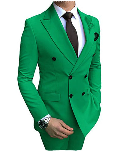 New Beige Men's Suit 2 Pieces Double Breasted Notch Lapel Flat Slim Fit Casual Tuxedos For Wedding(Blazer+Pants)