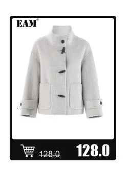 [EAM] Loose Fit Black Pu Leather Mesh Elegant Jacket New Lapel Long Sleeve Women Coat Fashion Tide Spring Autumn  17A8517