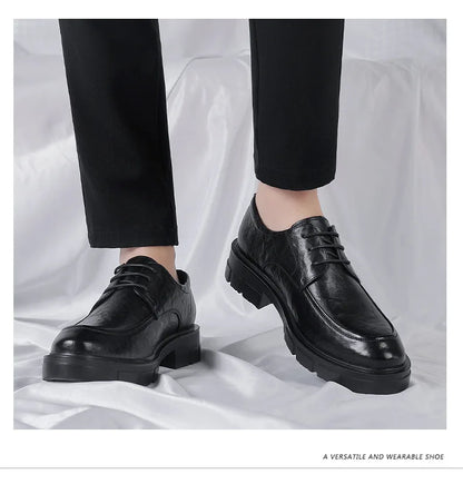 5 8 10 Cm Heel Shoes Men Fashion Casual Cow Leather Men's Dress Shoes British Breathable Groom Platform Wedding Shoes Male