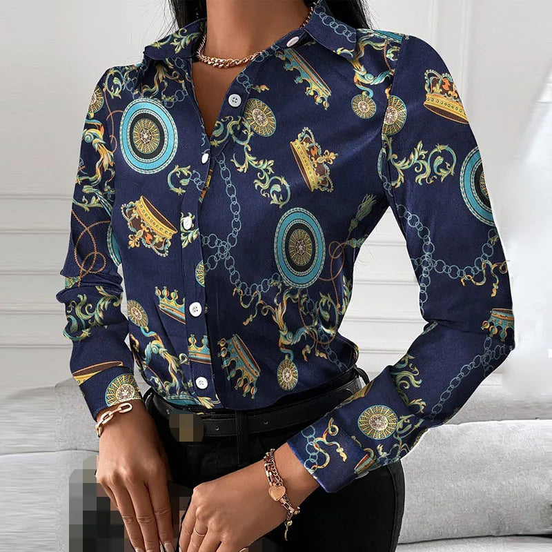 Spring Summer Women's Clothing New Fashion Printed Women's Shirt Casual Lapel Long Sleeved Single Breasted Shirt Women's Top