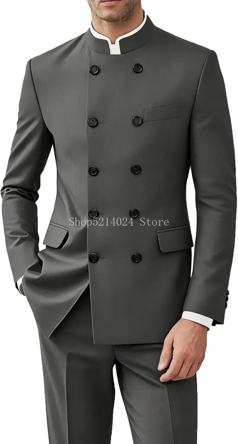 Men 2 Pieces  Suit   Suits for Men Gold Button Jacket Pant Set Traditional Wedding