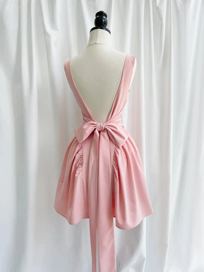 Suninheart Summer Sexy Square Collar Backless Party Dresses Mini White Drape A Line Night Date Dress Big Bow Women New In Dress