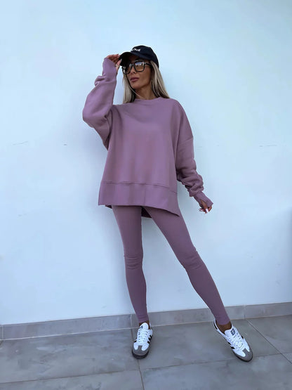 Spring summer  new Shirt  casual loose-fitting sweater tight pants 2 piece suit sets for women 2 pieces trousers sets