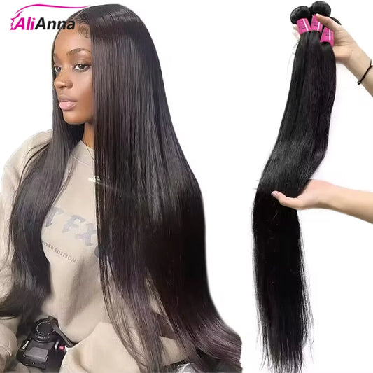 ALIANNA 26-Zoll-Echthaar-Bündel 10A brasilianisches unbehandeltes Haarwebe 30 38 40 Zoll glatte Echthaar-Bündel Haarverlängerungen