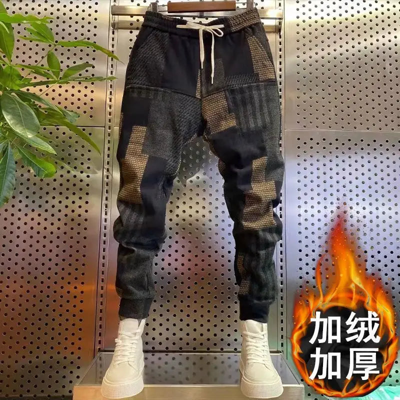 Plush Wool  New Men's SUMMER Winter Six Pocket Small Foot Casual Trousers Elastic Harem Trousers Loose Baggy Pants
