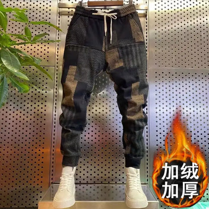 Plush Wool  New Men's SUMMER Winter Six Pocket Small Foot Casual Trousers Elastic Harem Trousers Loose Baggy Pants