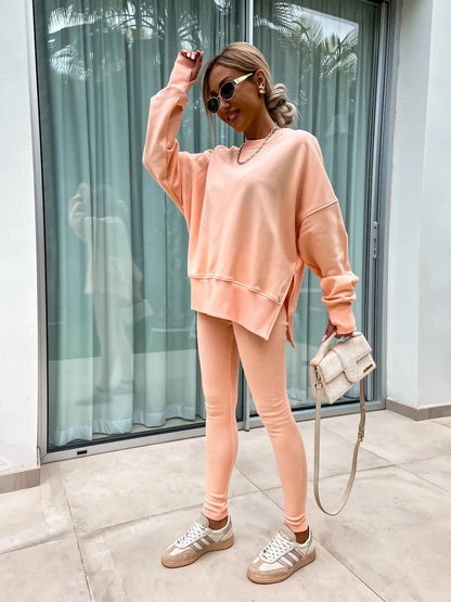 Spring summer  new Shirt  casual loose-fitting sweater tight pants 2 piece suit sets for women 2 pieces trousers sets