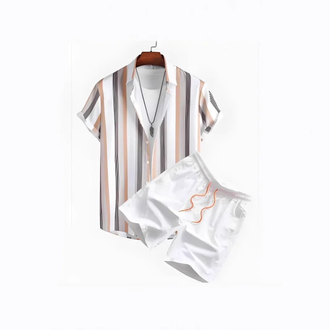 Comfortable Coconut trees leaves color blocking 3D Print shirt +Shorts Two Piece Set Short Sleeve Flip collar shirts half pants