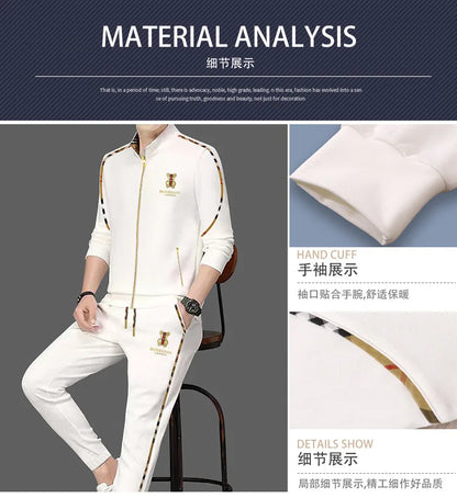 Men's Luxury Sports Suit Cardigan Zipper Sweatshirt Sweatpants Suit Autumn Winter Fashion Stand Up Collar Cotton Casual Clothing