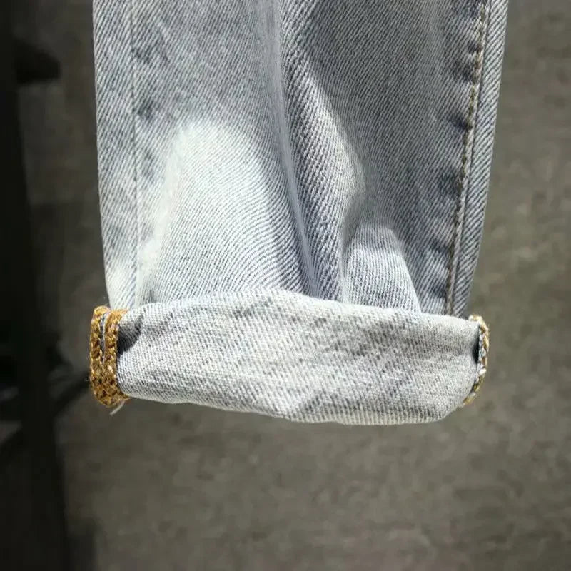 Men's Jeans with Holes Man Cowboy Pants Cropped Harem Hip Hop Trousers Torn Ripped Broken Retro Classic Trend  Korean Style