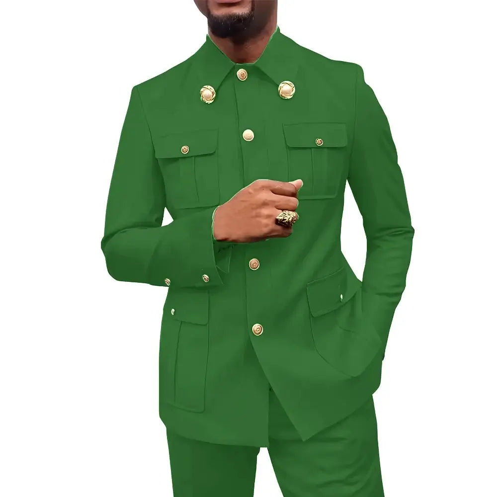 Herren Zweiteiler im afrikanischen Stil, Stehkragen Blazer Hose Bräutigam Hochzeits-Smoking Feiertag Maßanzug Kleid