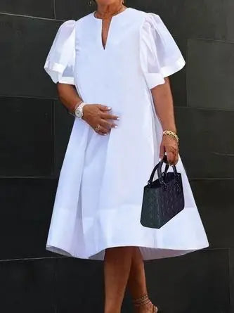 Modigirl Women Midi Shirts Dress  Summer Short Sleeves Black and White Polka Dot Daily Casual Simple Female A-line Dresses