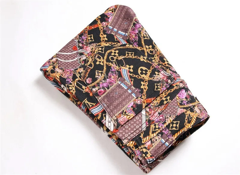 High Quality Mens Slim-fit Colorful Jeans,Light Luxury Full Print Decors Sexy Jeans,Stylish Street Fashion Jeans;