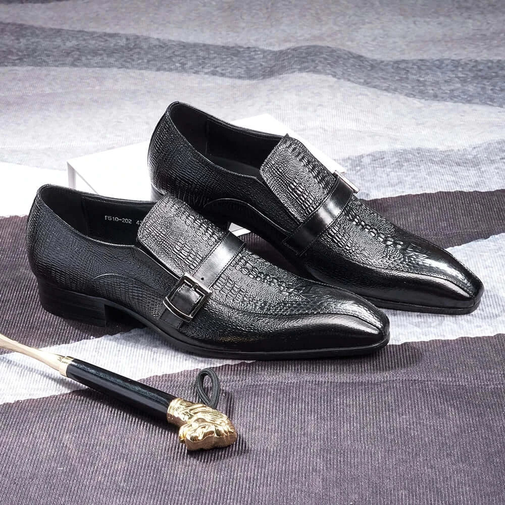 Herren neue Business-Lederschuhe mit Krokoprägung, spitz zulaufend, Rindsleder, niedriger Schaft, zum Hineinschlüpfen, Freizeitschuhe