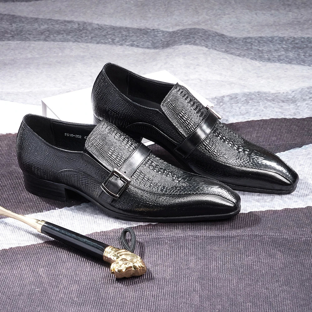 Men New Crocodile Patterned Business Leather Shoes Pointed Toe Cowhide Low Top Slip On Casual Single Shoes